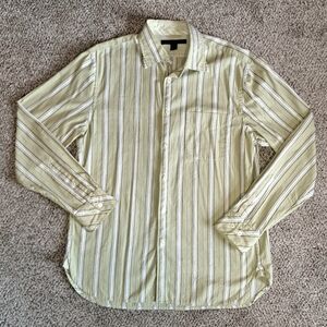 Express Men's Green & White Stripe Button Down Shirt, Front Pocket Size Medium